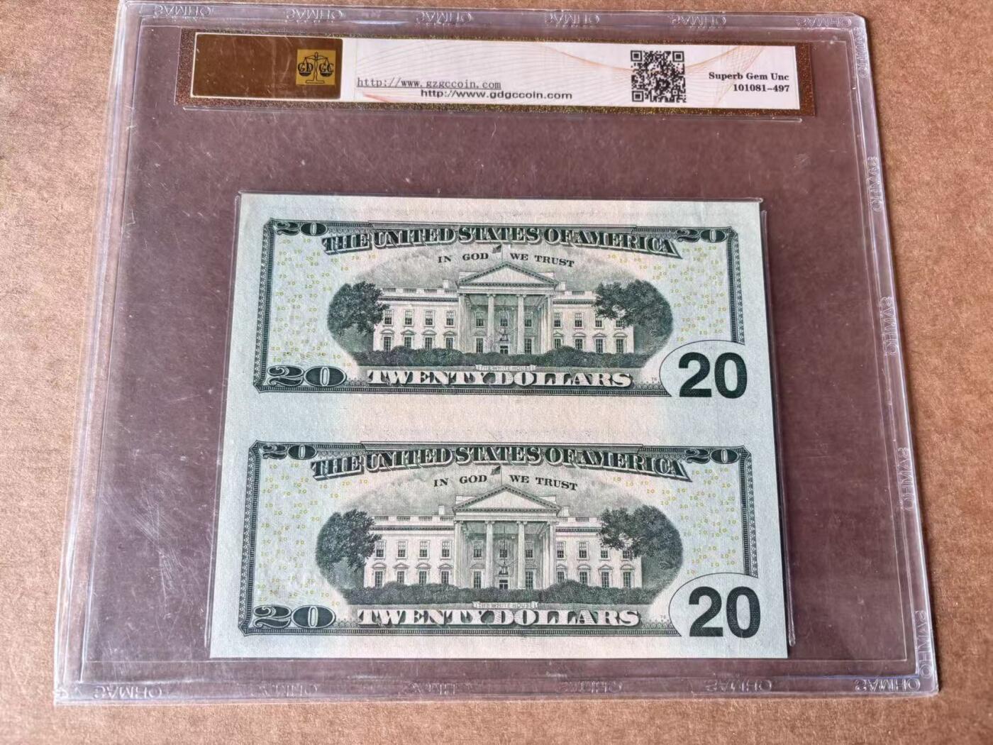 【Blue Auction】世界纸币精拍第762期——18级TOP拍卖/信誉/品质/专业/高效💫 【两连体】美国 2009年20美金 国评 