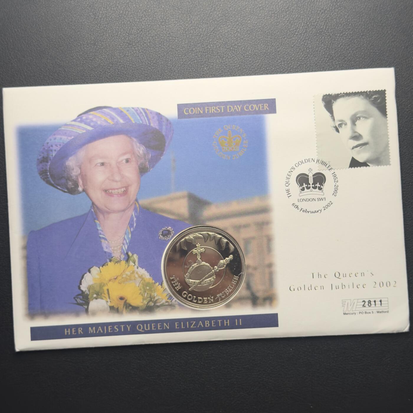 ＜小葵钱铺＞第67期·克朗币·银币场·满200包邮，不寄存·12月15日发货 〈邮币封〉福克兰群岛2002年女王金禧纪念·权杖与宝珠50便士克朗型纪念币