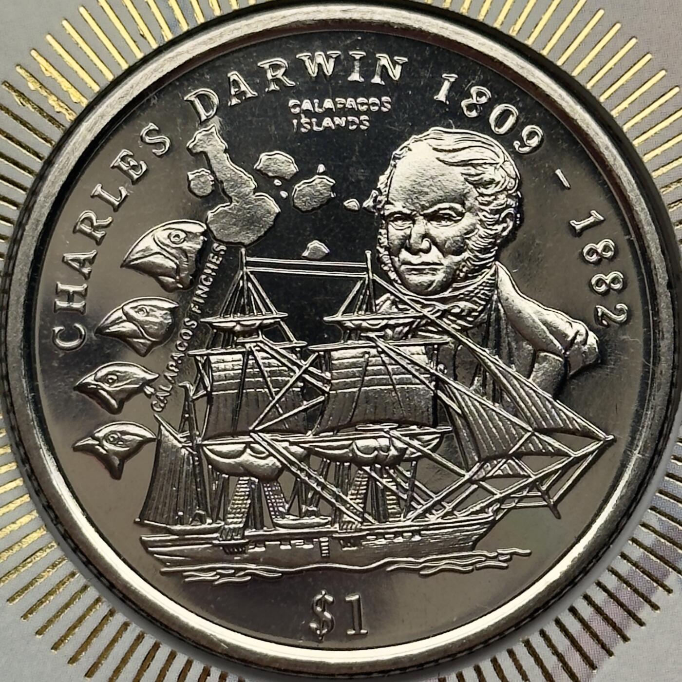 ＜小葵钱铺＞第67期·克朗币·银币场·满200包邮，不寄存·12月15日发货 〈邮币封〉塞拉利昂1999年查尔斯·达尔文1元克朗型纪念币