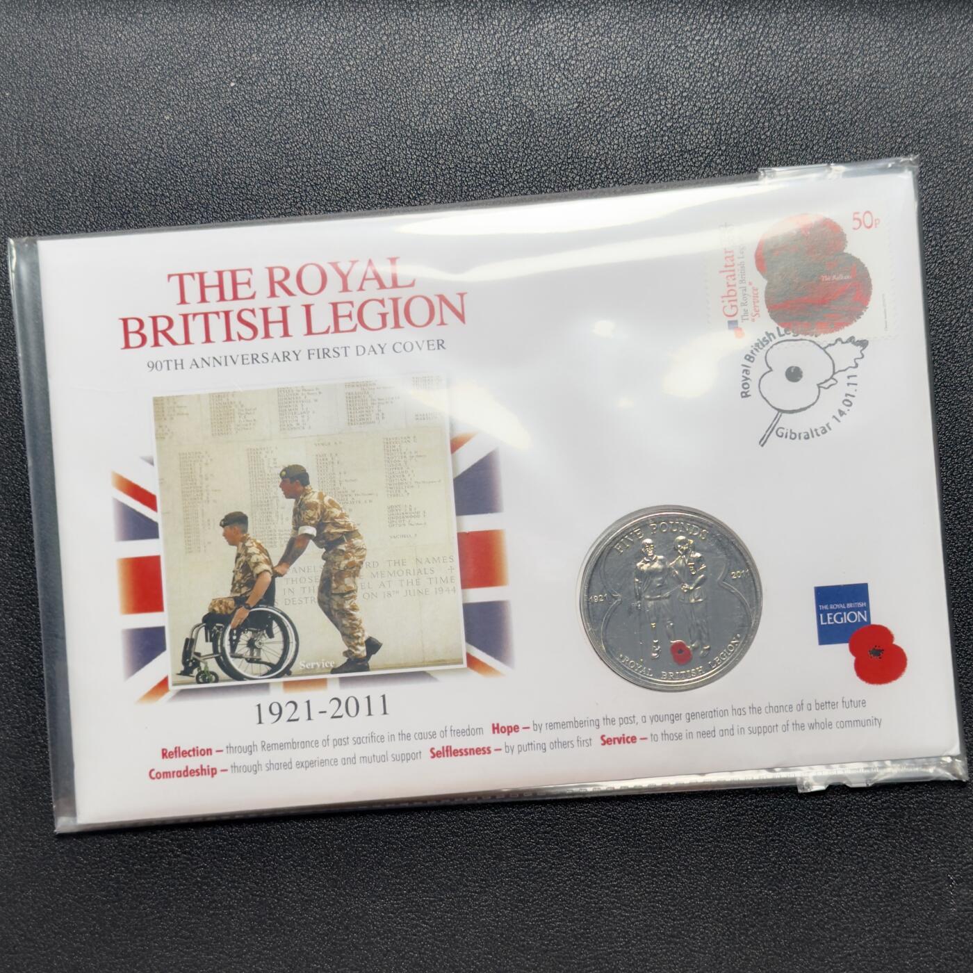 ＜小葵钱铺＞第67期·克朗币·银币场·满200包邮，不寄存·12月15日发货 〈邮币封〉泽西岛2011年皇家军人退伍协会成立90周年·残疾退伍军人5镑克朗型彩色纪念币