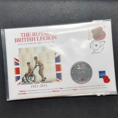 ＜小葵钱铺＞第67期·克朗币·银币场·满200包邮，不寄存·12月15日发货 - 〈邮币封〉泽西岛2011年皇家军人退伍协会成立90周年·残疾退伍军人5镑克朗型彩色纪念币