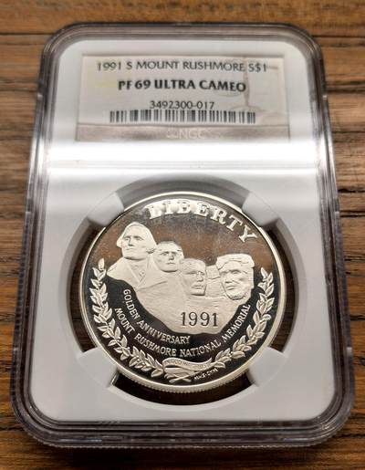 凡希社世界钱币微拍月度大拍（2025/12） - 1991美国总统山纪念Dol大银精铸NGC-PF69UC