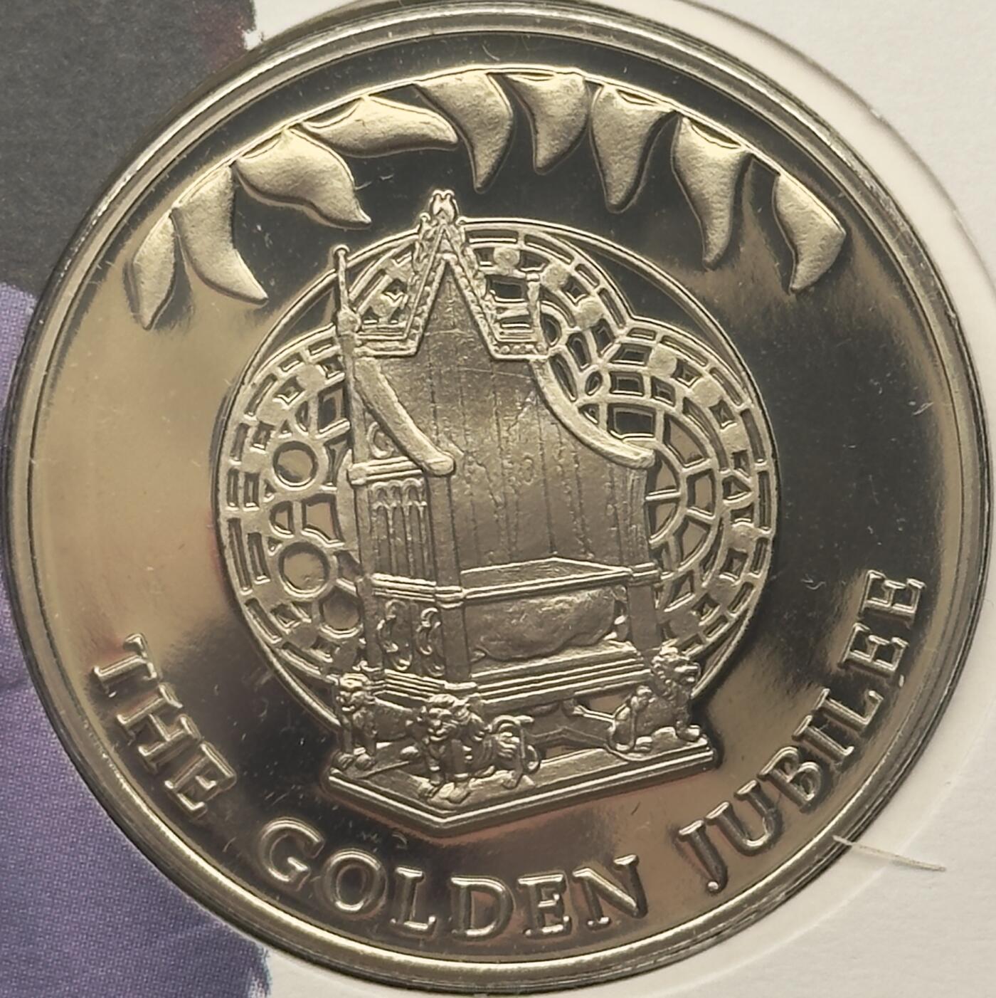 ＜小葵钱铺＞第67期·克朗币·银币场·满200包邮，不寄存·12月15日发货 〈邮币封〉福克兰群岛2002年女王金禧纪念·王座50便士克朗型纪念币