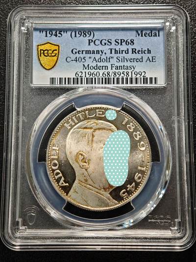 【德藏】世界币章拍卖第156期（拍品征集中~欢迎藏友联系） - "1945"(1989年后铸) 德国民族社会主义工人党党首镀银纪念章 PCGS SP68 亚军分 仅1枚更高 原光十字 类镜面底板（原图请查询PCGS评级官网）