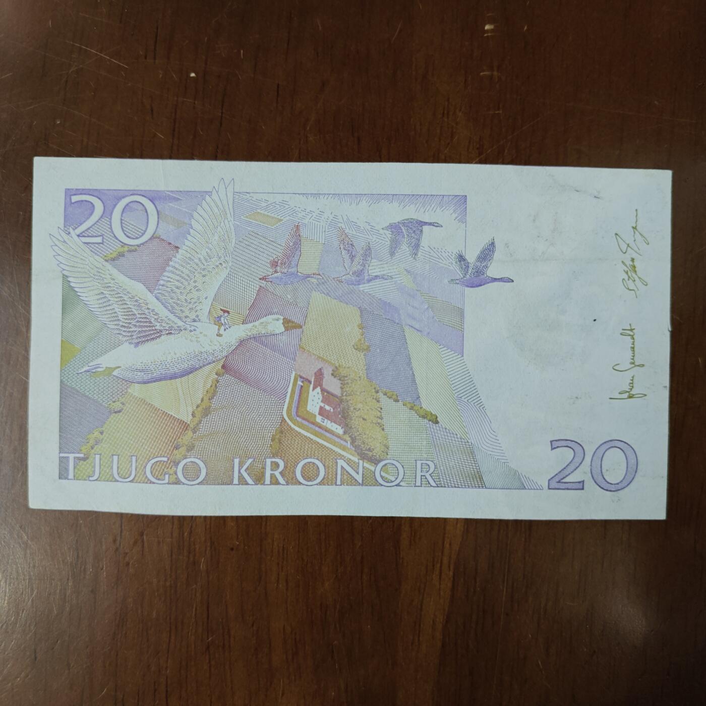 1997-2008年瑞典20克朗 纸币  尼尔斯骑鹅旅行记流通品原图片