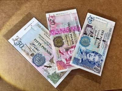 【Blue Auction】世界纸币精拍第762期——18级TOP拍卖/信誉/品质/专业/高效💫 - 【一组3张 含A冠无47】根西 10-20-50镑 全新UNC