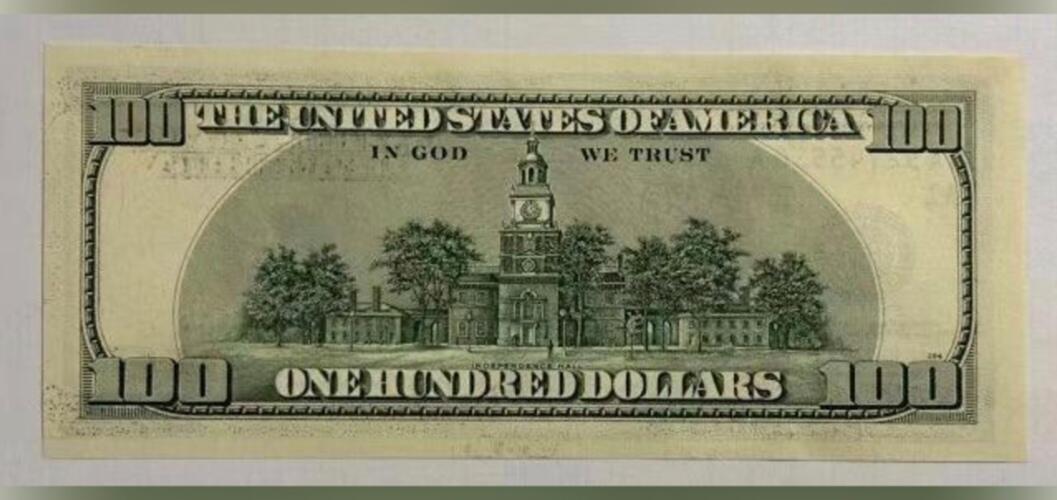 美国纸币 首发冠AAA 1996年 黑白大头版 100美元 全新UNC