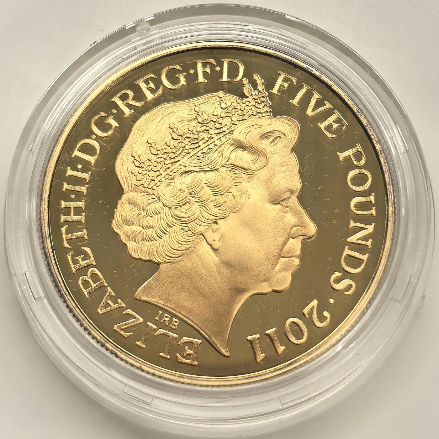 博洋堂世界钱币拍卖第151期（全场包邮） 英国2011年威廉王子与凯特婚礼5镑镀金银币，28.28克925银，发行量7500枚，原盒证