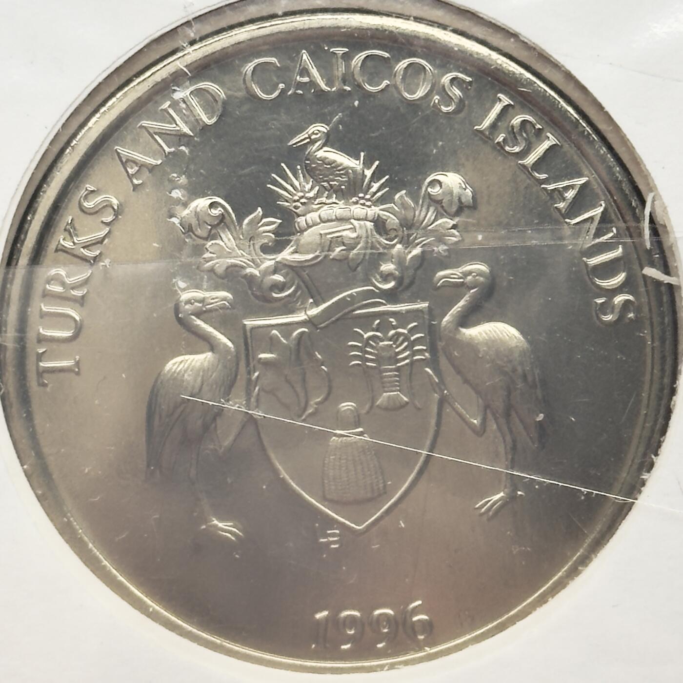 ＜小葵钱铺＞第67期·克朗币·银币场·满200包邮，不寄存·12月15日发货 〈邮币封〉特克斯和凯科斯群岛1996年女王70岁生日5元克朗型纪念币