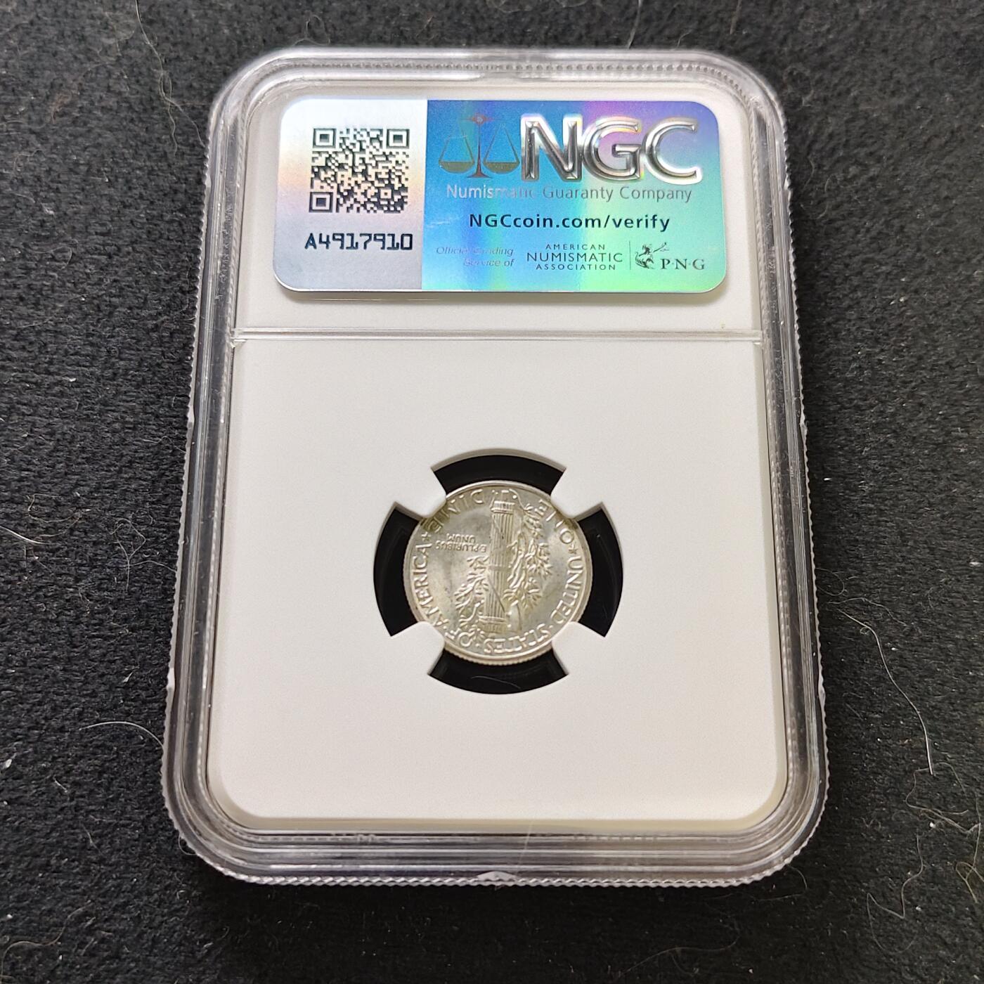 【全场包邮】纯粹捡漏拍487场（免费代拍第24场） 美国1944年小飞人10分银币-NGC MS64