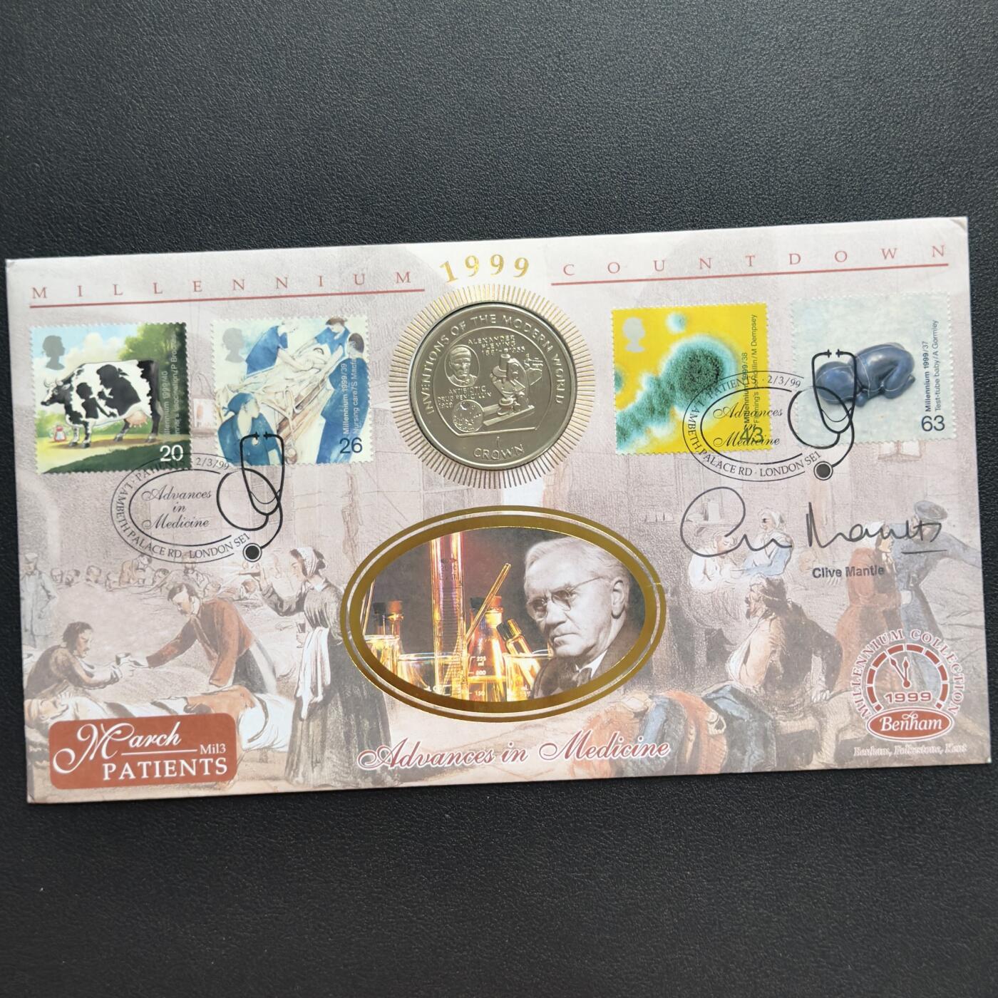 ＜小葵钱铺＞第67期·克朗币·银币场·满200包邮，不寄存·12月15日发货 〈邮币封〉马恩岛1995年世界发明·亚历山大·弗莱明·青霉素1克朗纪念币