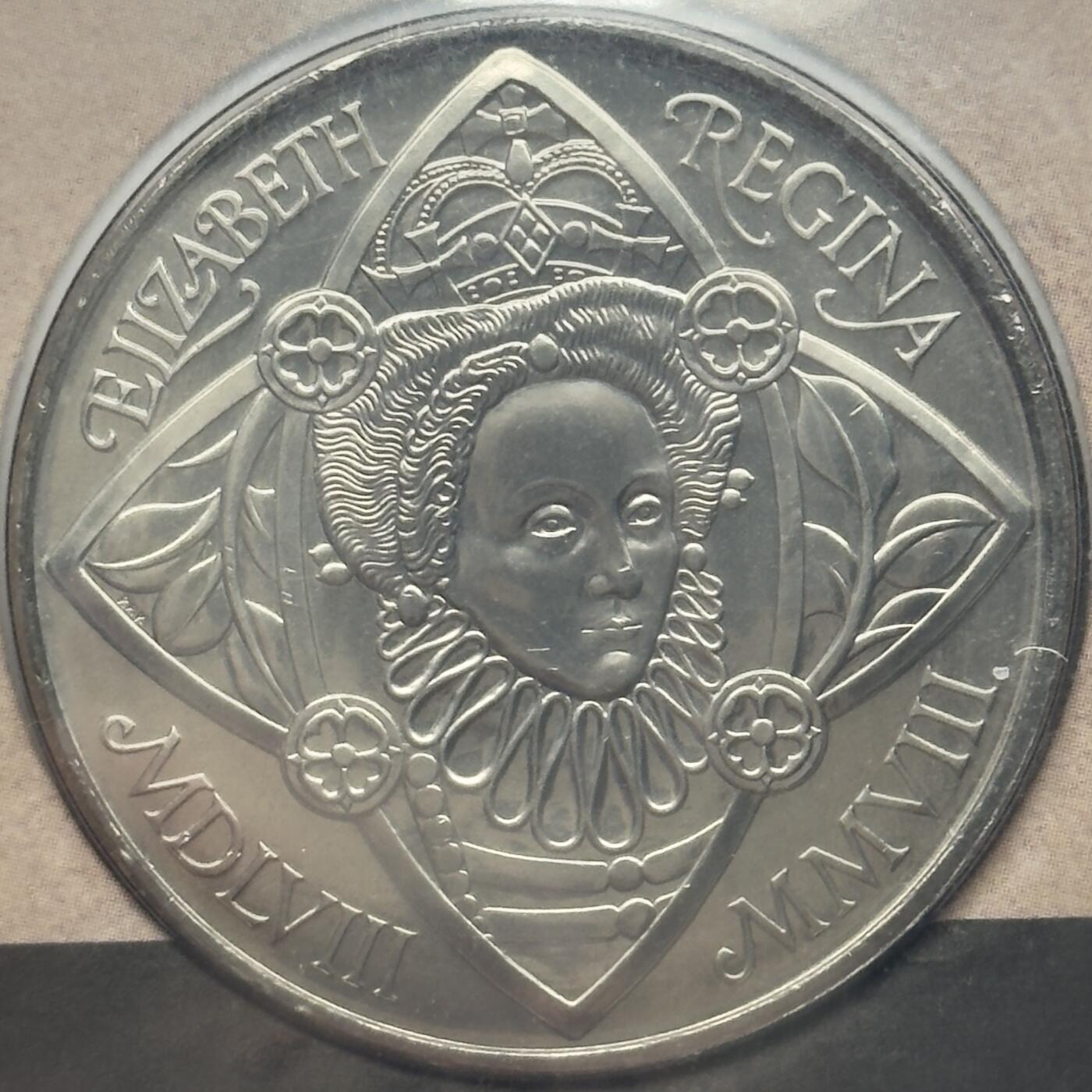 ＜小葵钱铺＞第67期·克朗币·银币场·满200包邮，不寄存·12月15日发货 〈邮币封〉英国2008年伊丽莎白一世女王登基450周年5镑克朗型纪念币