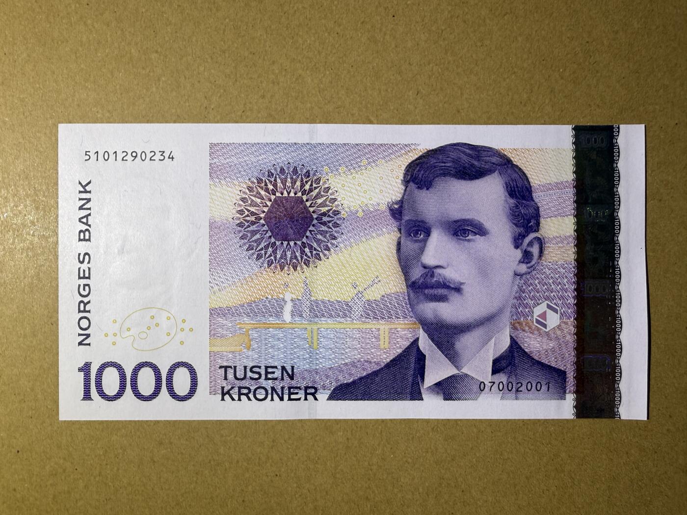 《艾美收藏》第224期-12.14周日外币超白金场 挪威1000克朗 UNC 2001年a版 挪威表现主义画家爱德华·蒙克