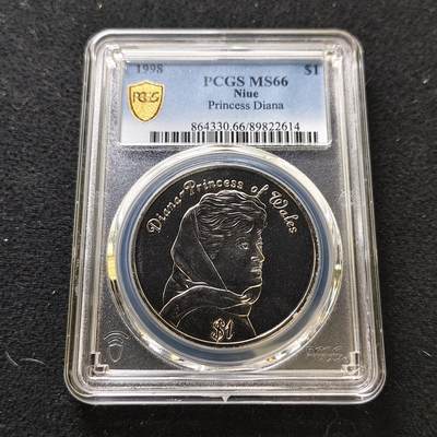 【全场包邮】纯粹捡漏拍487场（免费代拍第24场） - 【收藏级·亚军分】纽埃1998年1元戴安娜王妃克朗型纪念币-PCGS MS66（更高分仅1枚）
