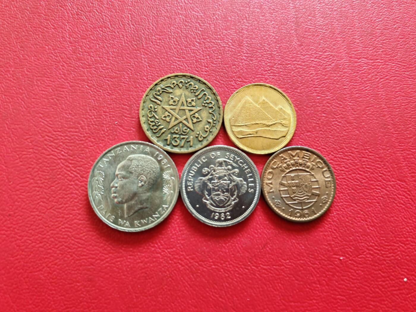 【云涧收藏】第八十三场 非洲散币5枚（法属摩洛哥、埃及、塞舌尔、坦桑尼亚、葡属莫桑比克）