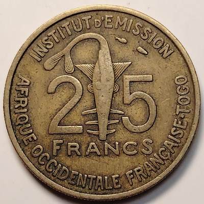 布加迪🐬～世界钱币(上海)🌾第 264 期 /  各国套币和散币 - 法属～多哥🇹🇬 1957年 25法郎