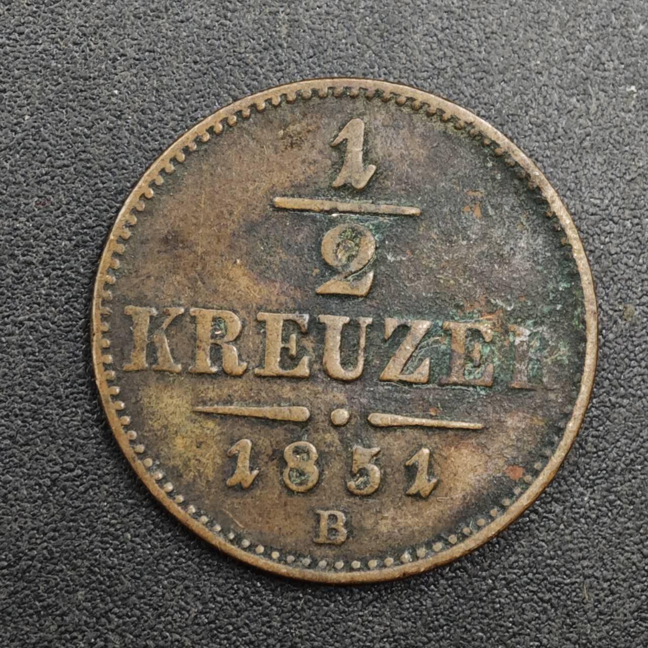 【淘币小摊】实时拍第八百二十六拍   散币场   满百包邮可预留二周 每周一统一发货   奥地利1851年1/2克鲁泽铜币