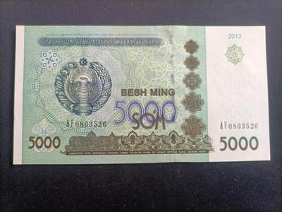 【游宝拍卖】乙巳蛇年94期 周六集拍 - 乌兹别克-5000索姆【2013年 近新品相AU 】