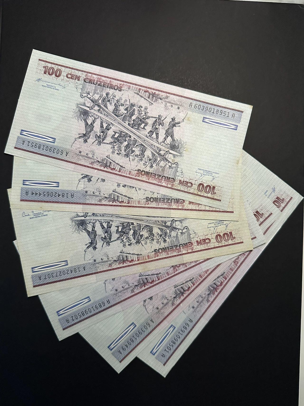 蒂克钱币-第51场 外国平价纸币最后一场 巴西100克鲁塞罗 6枚纸币 部分略有发黄