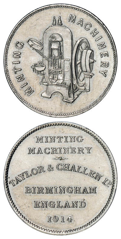 华艺国际2025年秋季拍卖会 钱币专场 - 1914年英国伯明翰退辣车伦制造厂（Taylor & Challen Ltd.）镍质广告章一枚/PCGS MS61