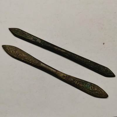 杂件专场88期 - 清末民国时期铜鎏金发簪2支