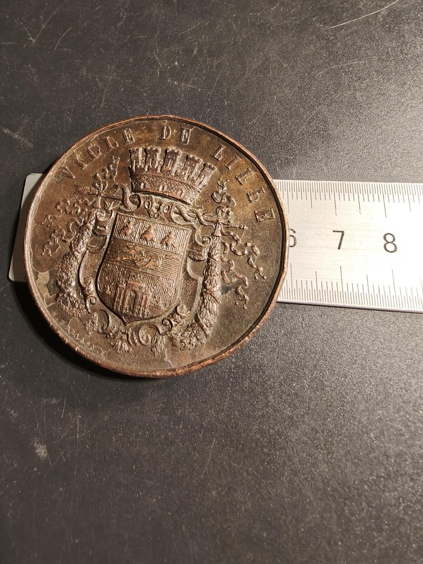 老王徽章第169期 法国里尔市1879年国际科学竞赛大铜章    蜜蜂Cuivre铜标     直径60mm.    重量88.5g