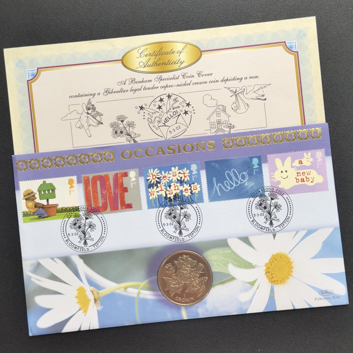 ＜小葵钱铺＞第67期·克朗币·银币场·满200包邮，不寄存·12月15日发货 〈邮币封〉直布罗陀1996年玫瑰1克朗纪念币