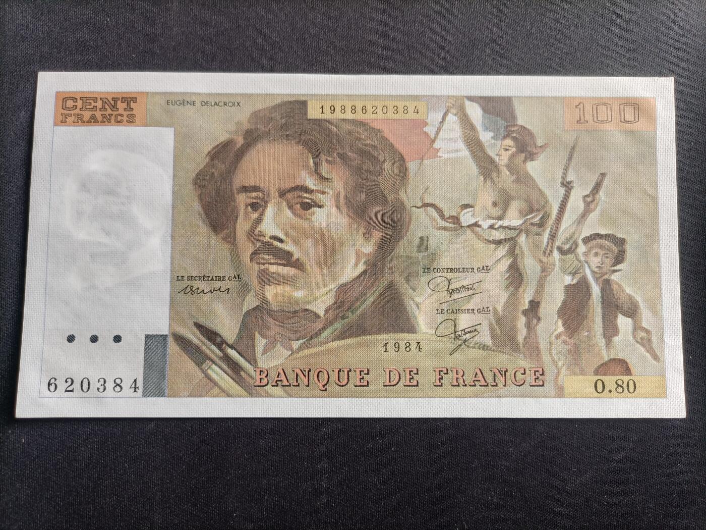 【游宝拍卖】乙巳蛇年94期 周六集拍 法国-100法郎【1984年 全新UNC-】