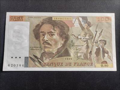 【游宝拍卖】乙巳蛇年94期 周六集拍 - 法国-100法郎【1984年 全新UNC-】