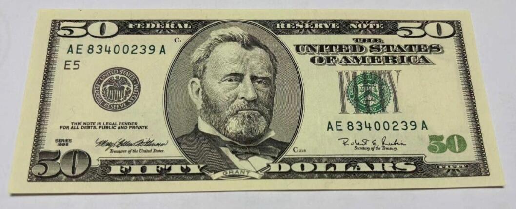 美国纸币 1996年 黑白大头版50美元 全新UNC