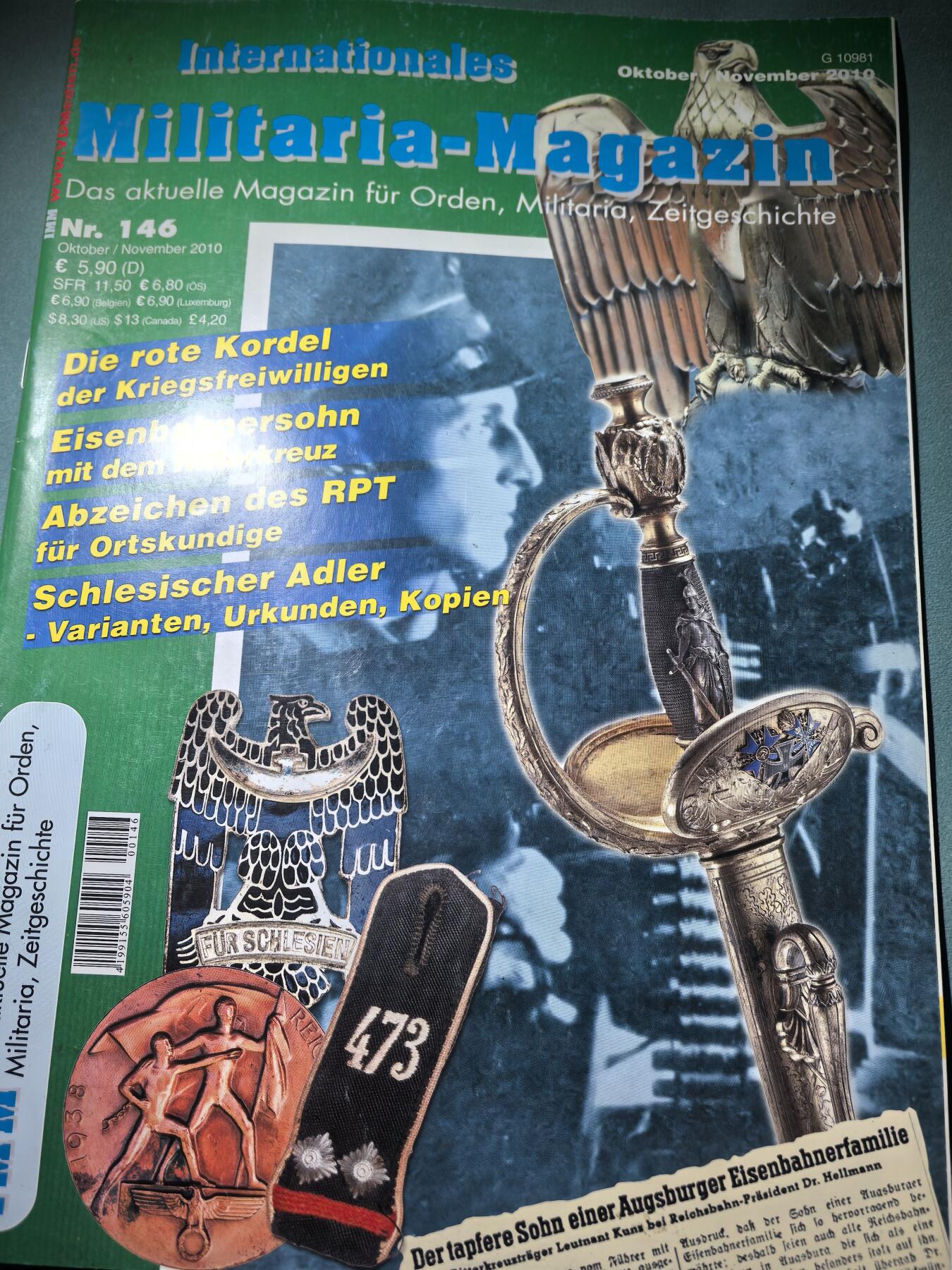盛世勋华——号角文化勋章邮票专场拍卖第293期 德国出版 Militaria-Magazin杂志 2010年10/11月刊总第146期 58页