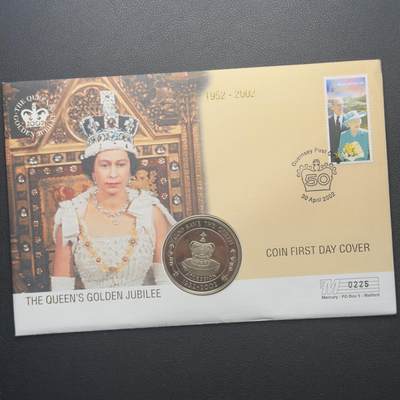 ＜小葵钱铺＞第67期·克朗币·银币场·满200包邮，不寄存·12月15日发货 - 〈邮币封〉圣赫勒拿2002年女王金禧纪念·皇冠50便士克朗型纪念币