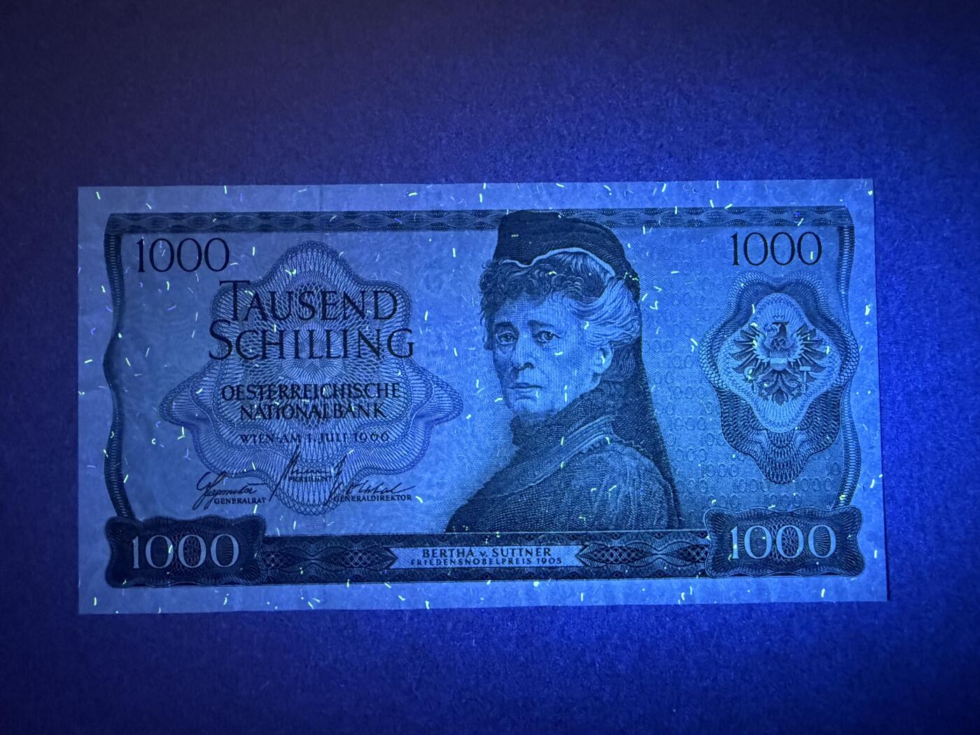 《艾美收藏》第224期-12.14周日外币超白金场 奥地利1000先令 UNC 1966年 奥地利女作家苏特纳 原票好品 无4