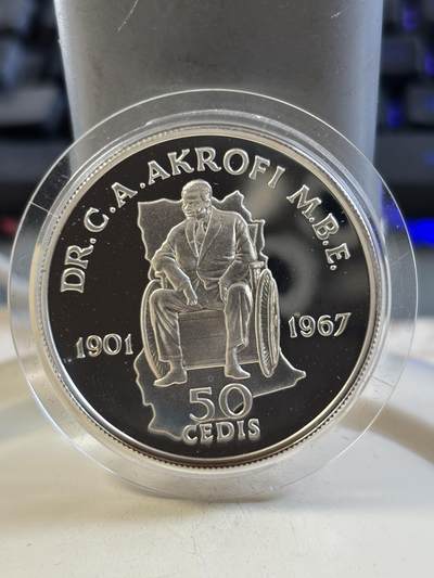 第185期拍卖 - 加纳1981年国际残疾年50塞地纪念银币，925银，28.28克【银价378】