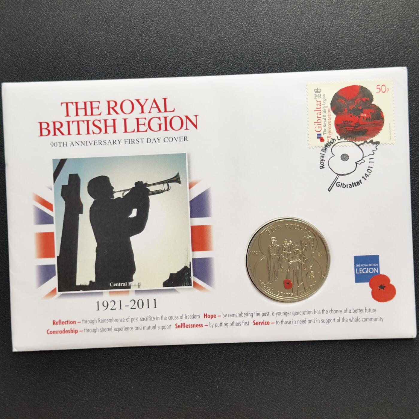 ＜小葵钱铺＞第67期·克朗币·银币场·满200包邮，不寄存·12月15日发货 〈邮币封〉泽西岛2011年皇家退伍军人协会成立90周年·皇家军团5镑克朗型彩色纪念币