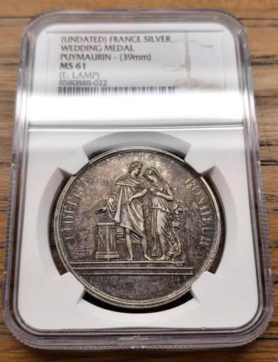 凡希社世界钱币微拍月度大拍（2025/12） - 十九世纪法国结婚纪念银章NGC-MS61，Lavy作品。