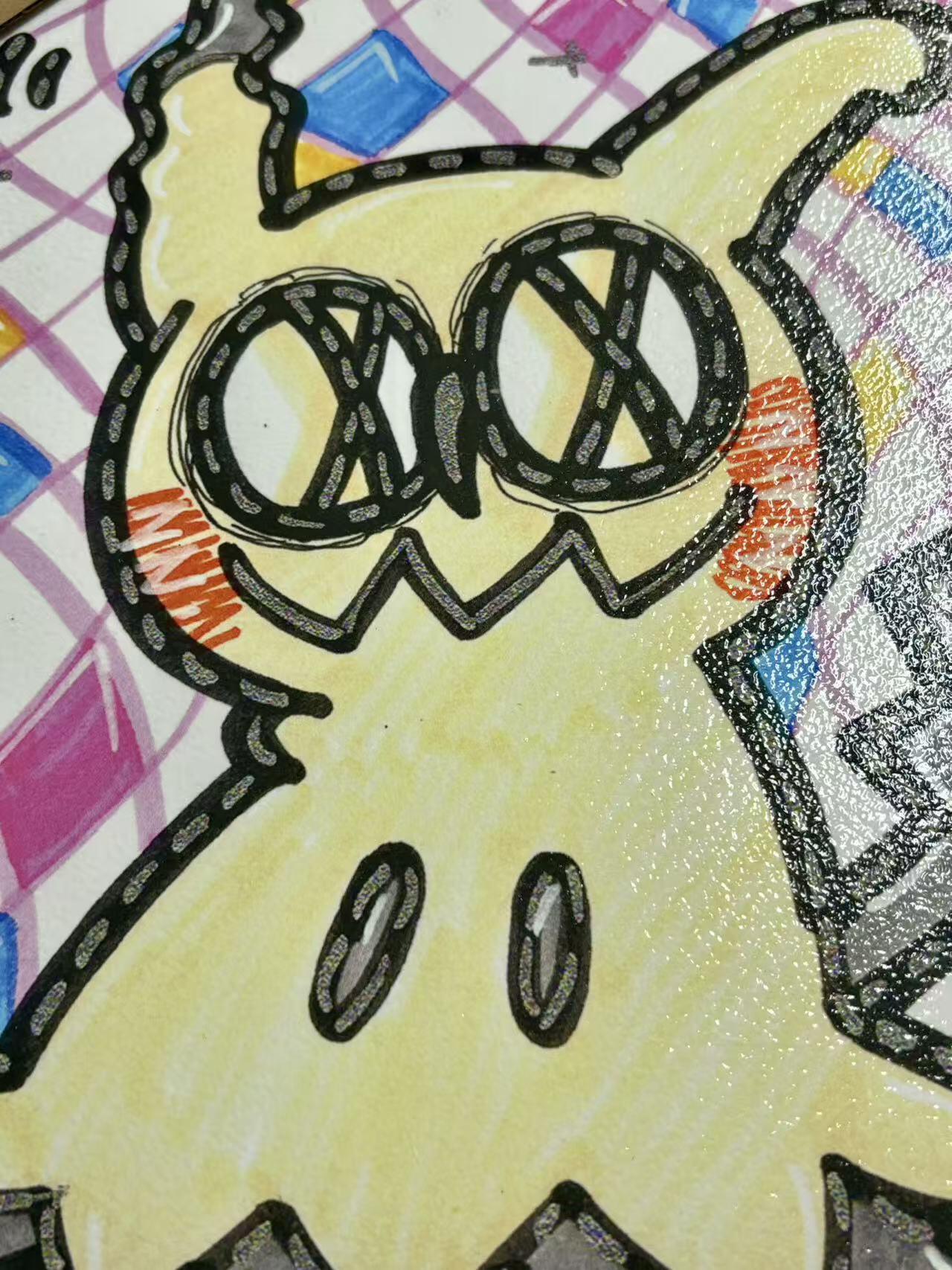 零元拍：歪歪 OWSON 系列作品装饰肌理画《宝可梦-迷你Q》，相框尺寸35/35CM。因展品出展，镜框可能有轻微划痕，介意勿拍