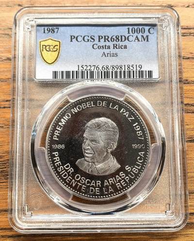 凡希社世界钱币微拍月度大拍（2025/12） - 1987哥斯达黎加总统Arias纪念1000C大银PCGS-PR68DCAM