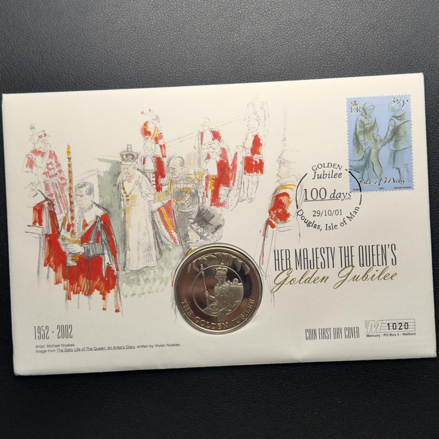 ＜小葵钱铺＞第67期·克朗币·银币场·满200包邮，不寄存·12月15日发货 〈邮币封〉福克兰群岛2002年女王金禧纪念·加冕50便士克朗型纪念币