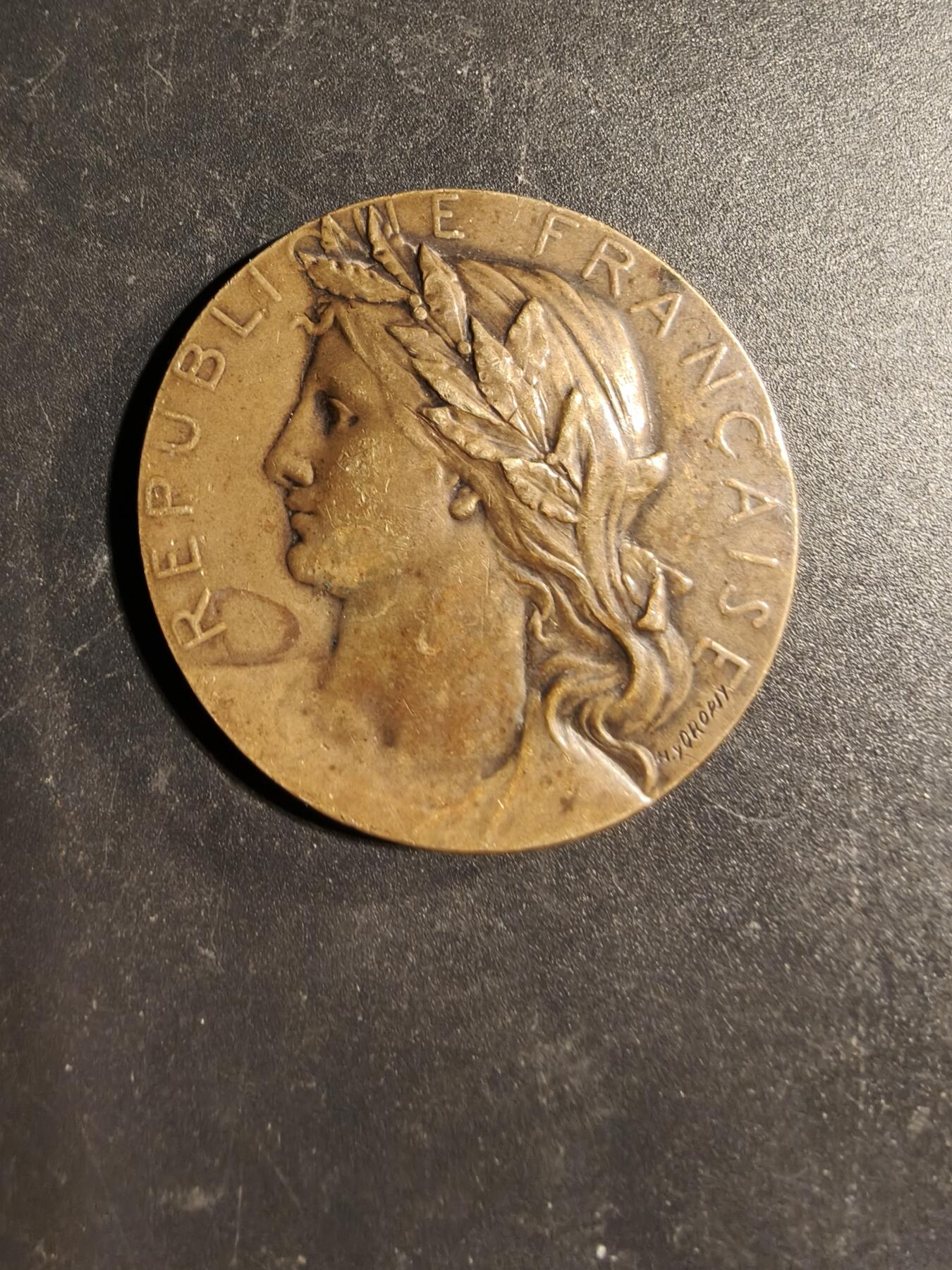 老王徽章第169期 法国海事与殖民地联盟大铜章     大师Dropsy作品     Cuivre铜标    直径40mm.    重量30g