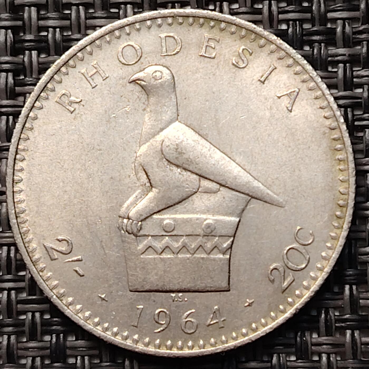 布加迪🐬～世界钱币(上海)🌾第 264 期 /  各国套币和散币 罗德西亚 1964年 2先令 好品相