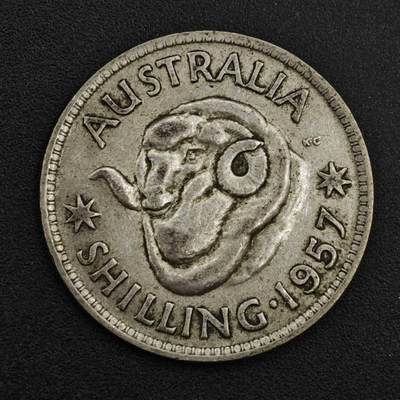 【淘币小摊】实时拍第八百二十六拍   散币场   满百包邮可预留二周 每周一统一发货   - 澳大利亚1957年伊丽莎白二世1先令银币