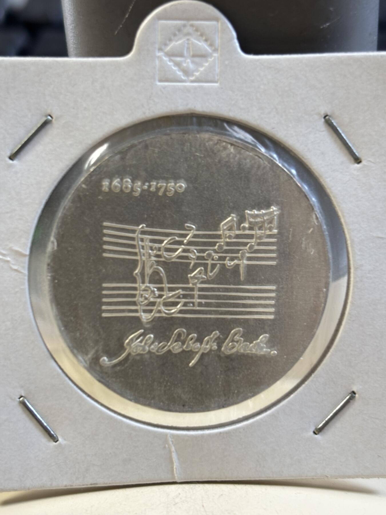 第185期拍卖 德国东德1975年音乐家巴赫逝世20马克普制纪念银币.625银，20.9克，直径33毫米，发行100000枚