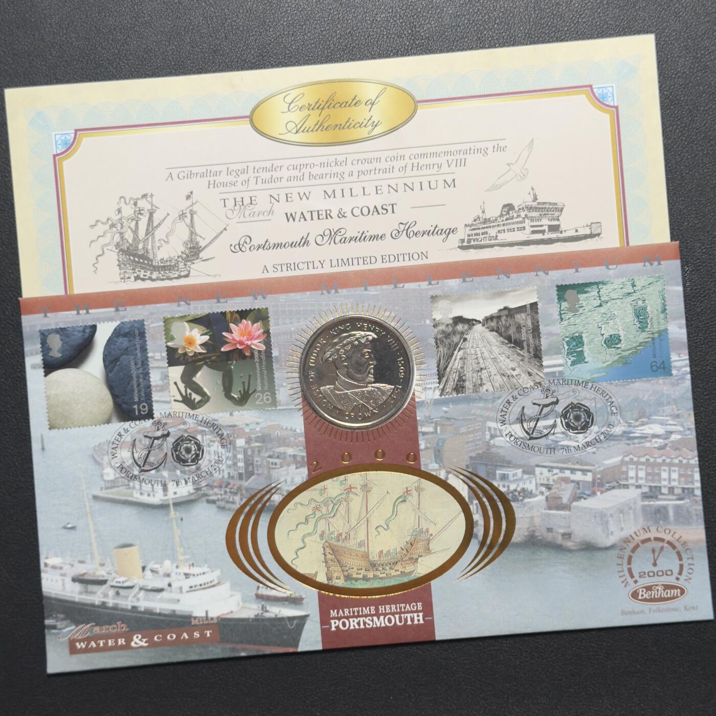 ＜小葵钱铺＞第67期·克朗币·银币场·满200包邮，不寄存·12月15日发货 〈邮币封〉直布罗陀1999年英国国王和王后·亨利八世1克朗纪念币