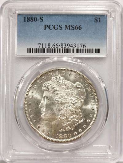 博洋堂藏家专场系列之美国钱币白金之夜专场②暨第152期（全场包邮）  - PCGS MS66 美国1880 S 摩根，强光黄油彩目测状态比很多66分的都要强