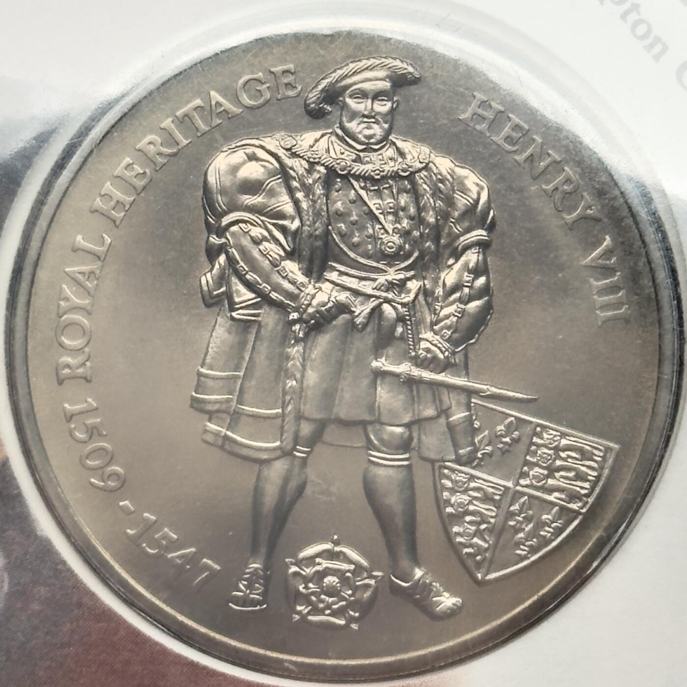 ＜小葵钱铺＞第67期·克朗币·银币场·满200包邮，不寄存·12月15日发货 〈邮币封〉福克兰群岛1996年亨利八世2镑克朗型纪念币