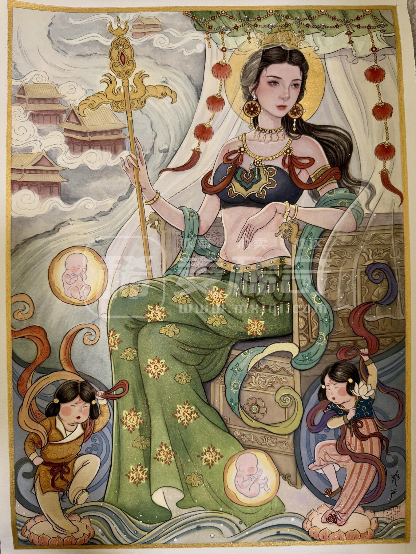 玩卡战线超级大甩拍第46期（周一晚10点半截拍）请寄存过多的卡友准许发货哇！ 非严手绘画 西梁女王 已装裱 尺寸：35cm*49cm