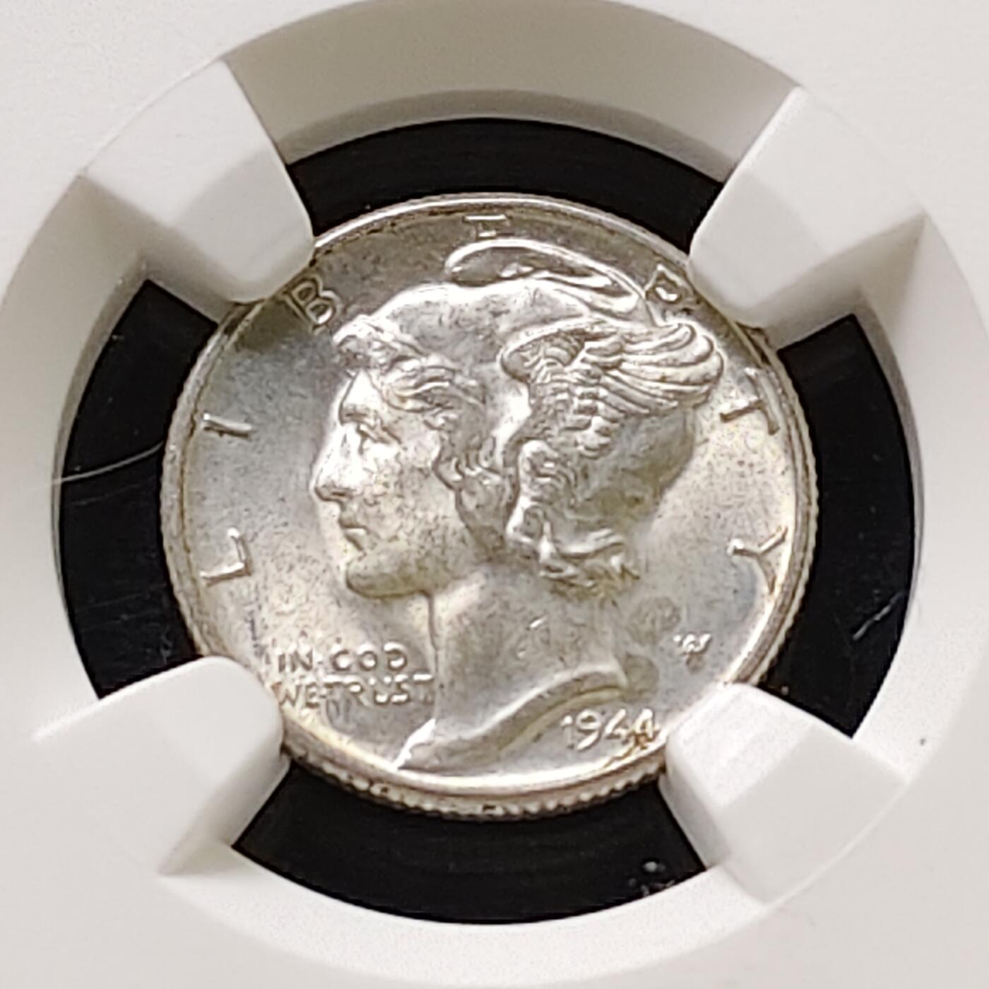 【全场包邮】纯粹捡漏拍487场（免费代拍第24场） 美国1944年小飞人10分银币-NGC MS64