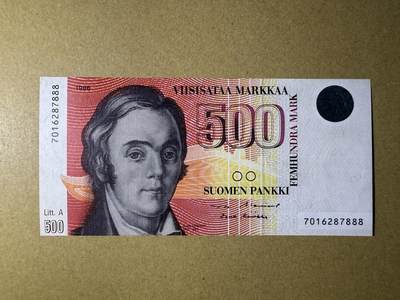 《艾美收藏》第224期-12.14周日外币超白金场 - 豹子号888 芬兰500马克 AU 末版 无4豹子号888