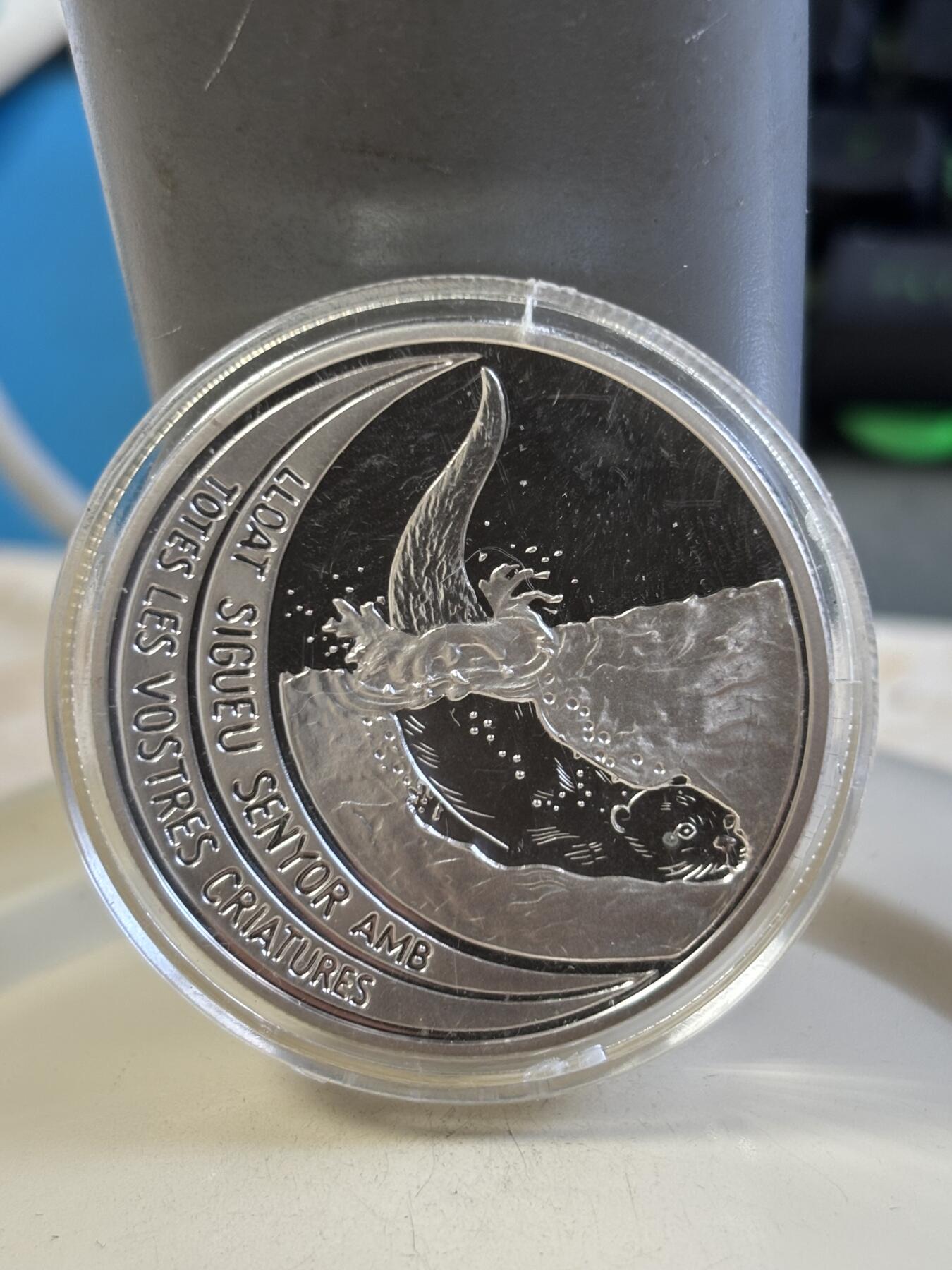 第185期拍卖 安道尔1996年欧洲动物系列水獭精制纪念银币，925银，发行量15000枚